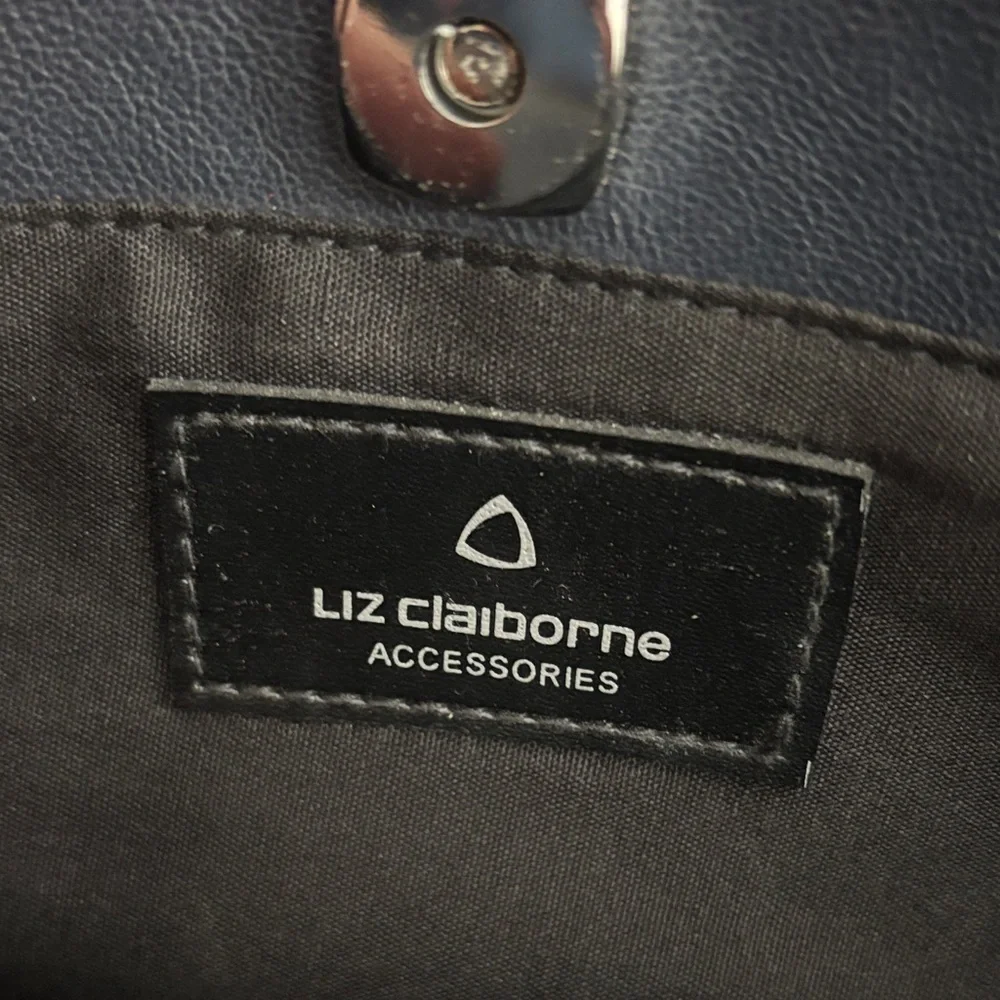 Vintage Chic Navy Faux Leather Satchel with Lots of Storage and Silver Accents - Picture 16 of 16